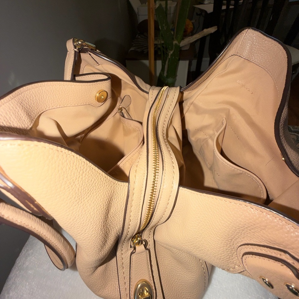 Coach Edie Beige Pebbled Leather Shoulder Bag - Picture 13 of 15